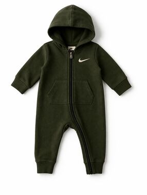 Nike Baby Hooded Footie Green Zip One Piece Outfit